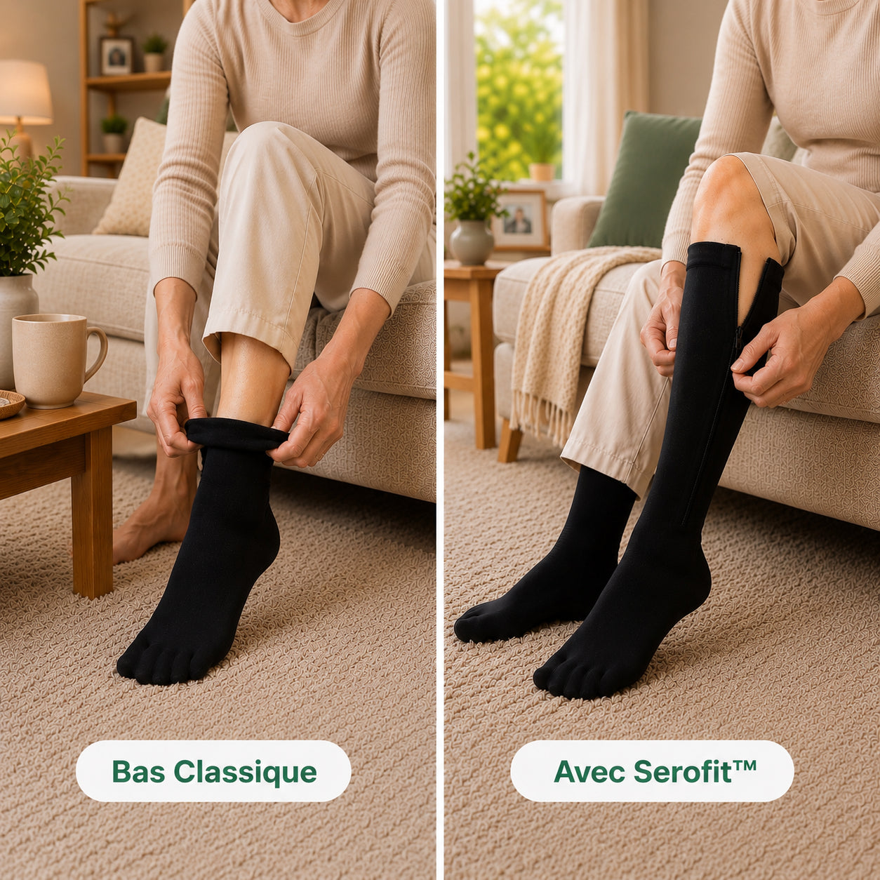 Chaussette de contention zipés